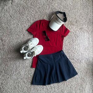 Pre-Loved Red Tee & GAP Navy Skirt Set – XS – Casual Schoolgirl Look